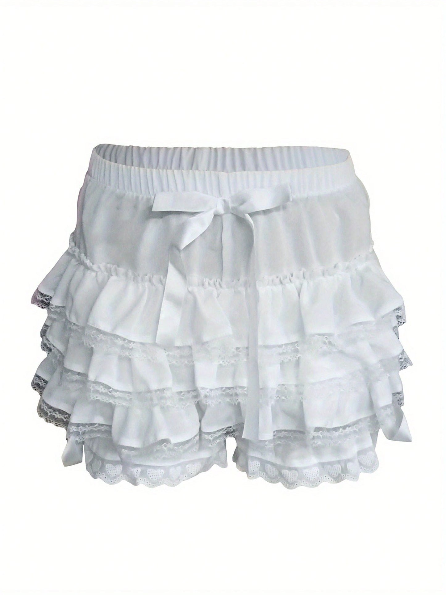 Women Y2k Lolita Bloomers Teens Cute Tiered Ruffle Pumpkin Panties Bloomer Bottom Lace Trim Layered High Waist Shorts Pettipants