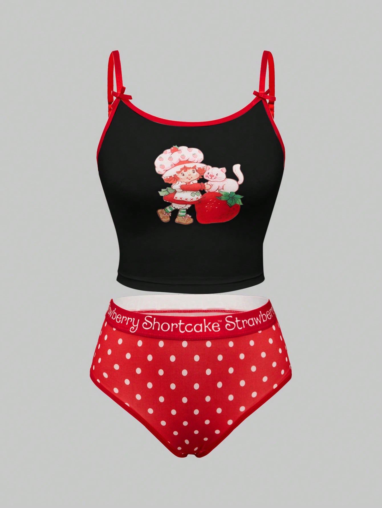 Strawberry Shortcake | ROMWE Cartoon Strawberry Print Bra And Brief Set For Women, Christmas Clothes