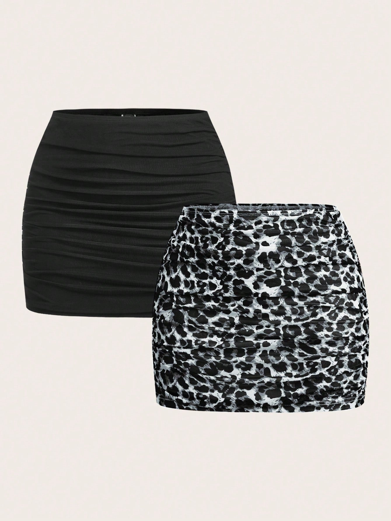 EZwear 2pcs Mesh Double Layer See-Through Bodycon Mini Skirt Set