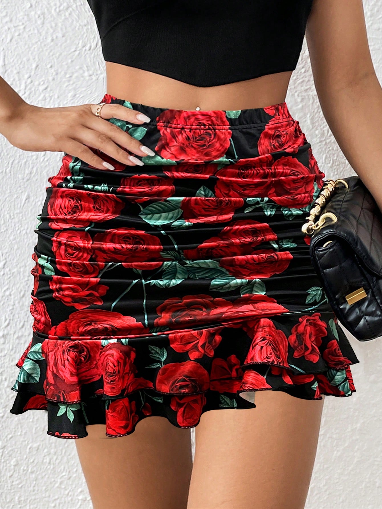 Raffinéa Ruched Ruffle Hem Bodycon Skirt