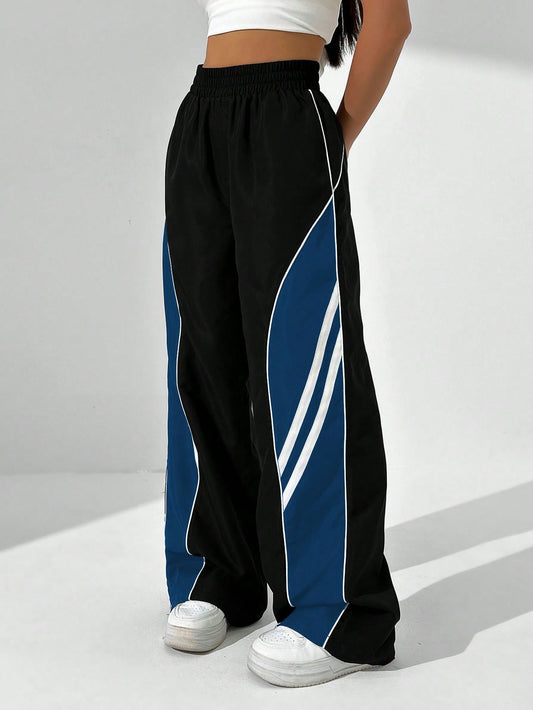 HypeZone Women's Casual Colorblock Patchwork Long Pants