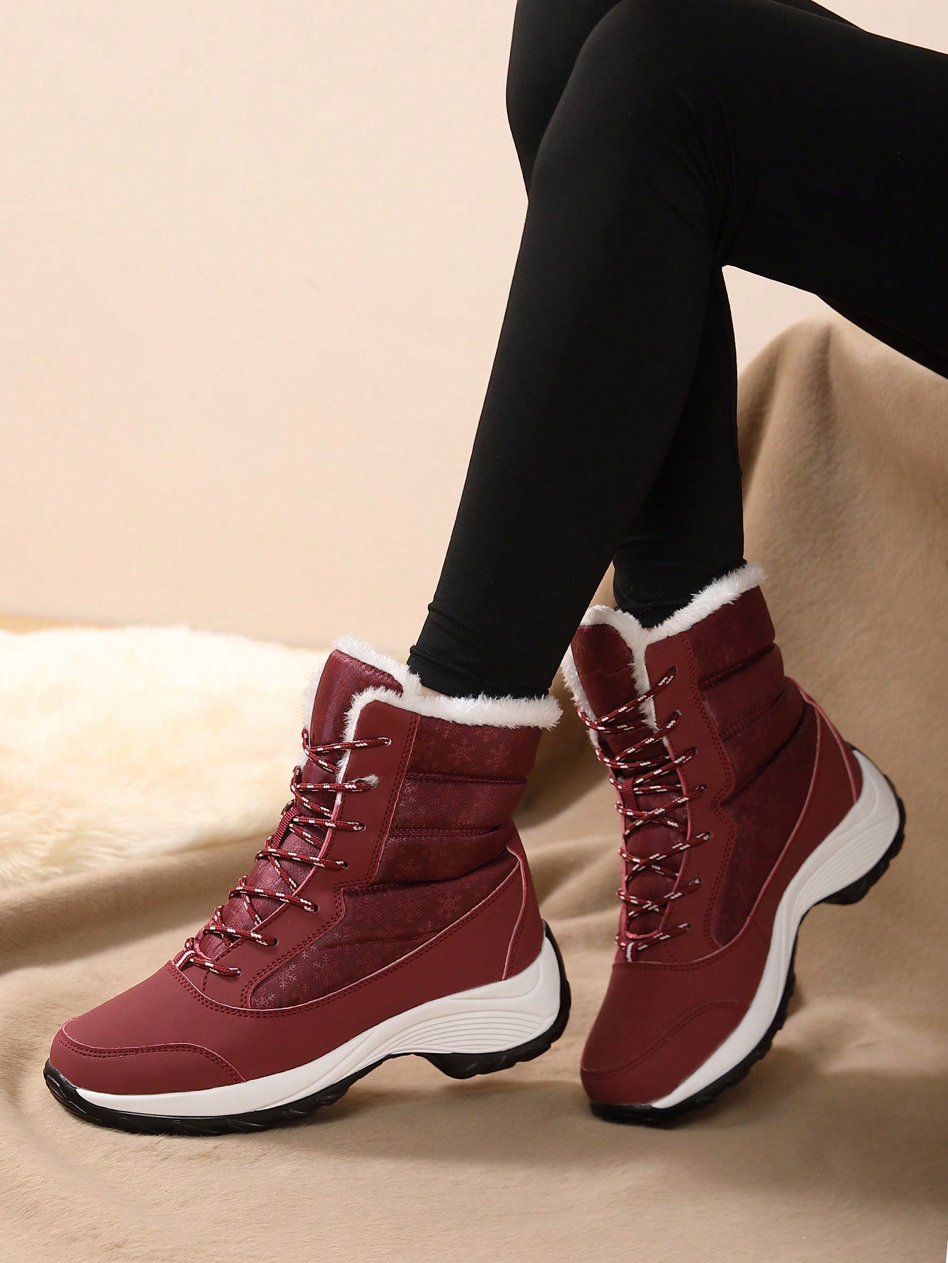 Women's Thermal Lined Warm Snow Boots, Wear-Resistant, Non-Slip, Suitable For Outdoor Activities, Unisex