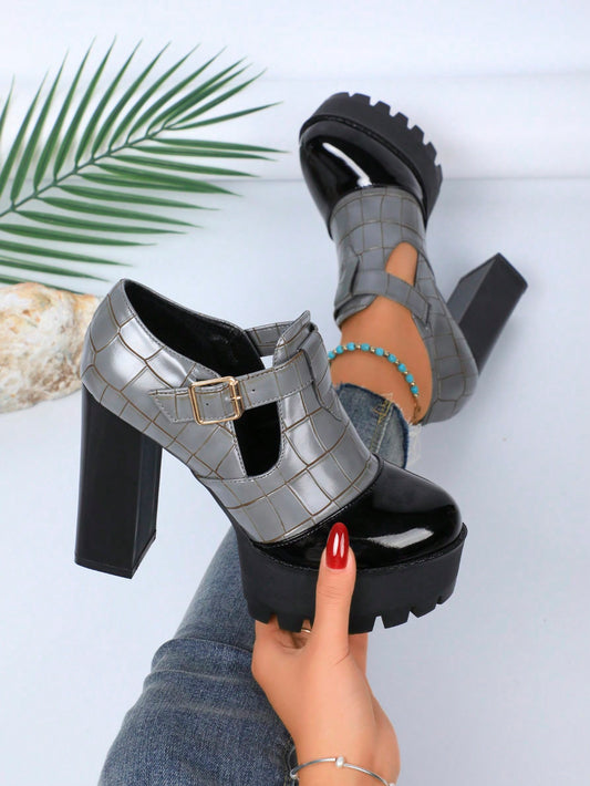 2025 New Arrivals Square Toe Thick Anti-Slip Platform High Heel Outdoor T-Stage Fashion Women Shoes