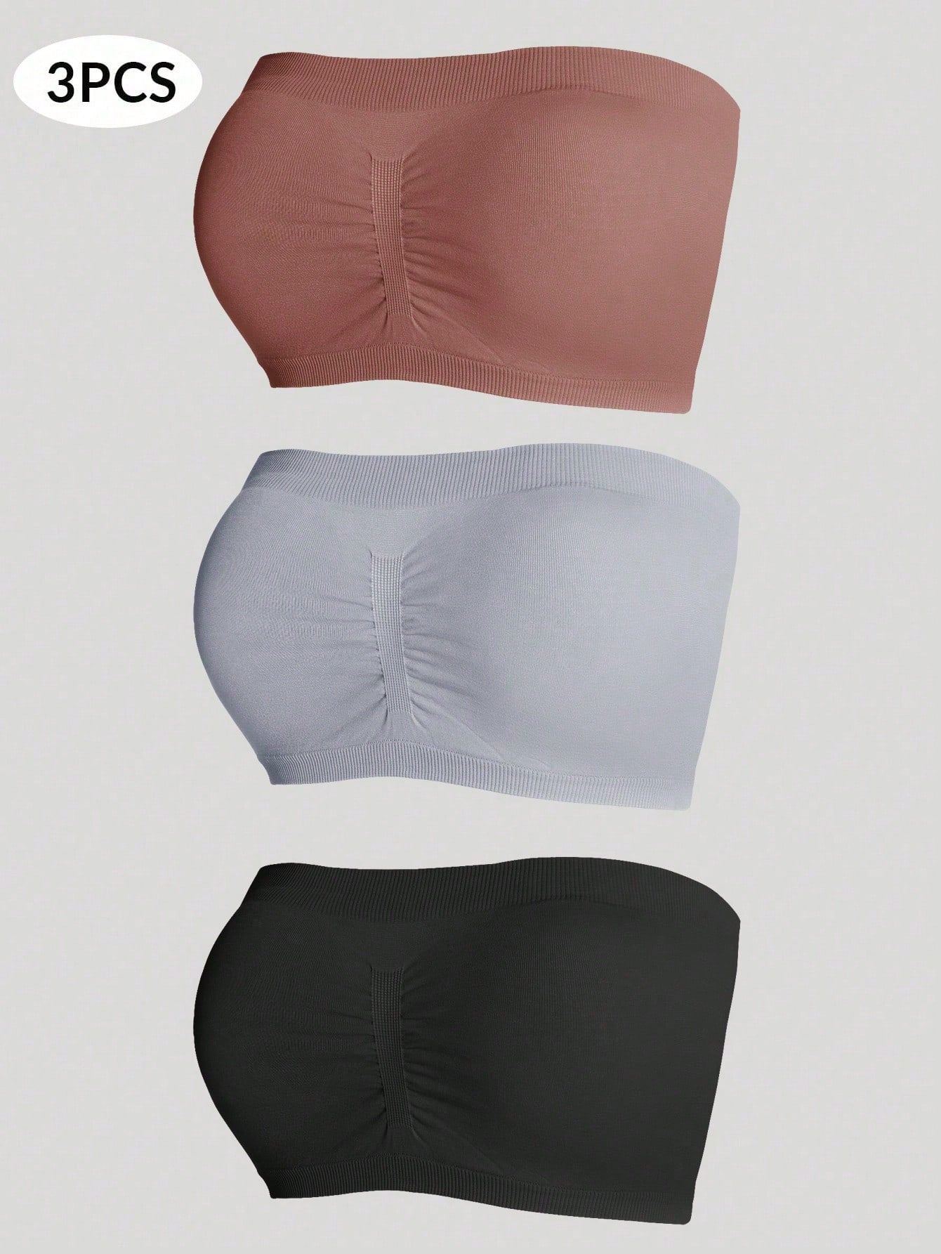 Underwear&Sleepwear Basics 3pcs Solid Ruched Tube Bra