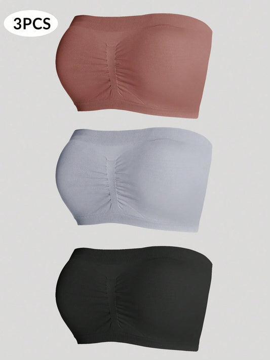 Underwear&Sleepwear Basics 3pcs Solid Ruched Tube Bra