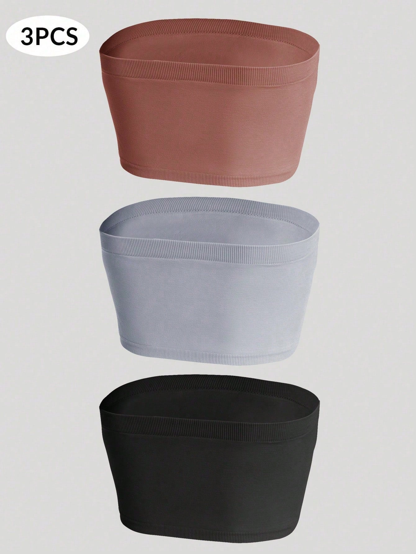 Underwear&Sleepwear Basics 3pcs Solid Ruched Tube Bra