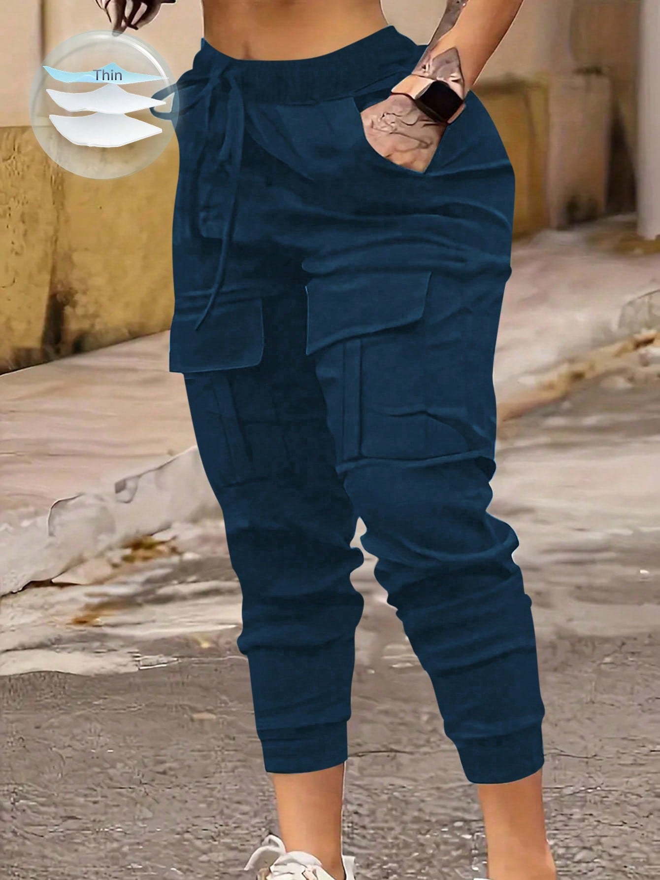 MOOSTA Plus Size Drawstring Waist & Cuffed Workwear Long Trousers