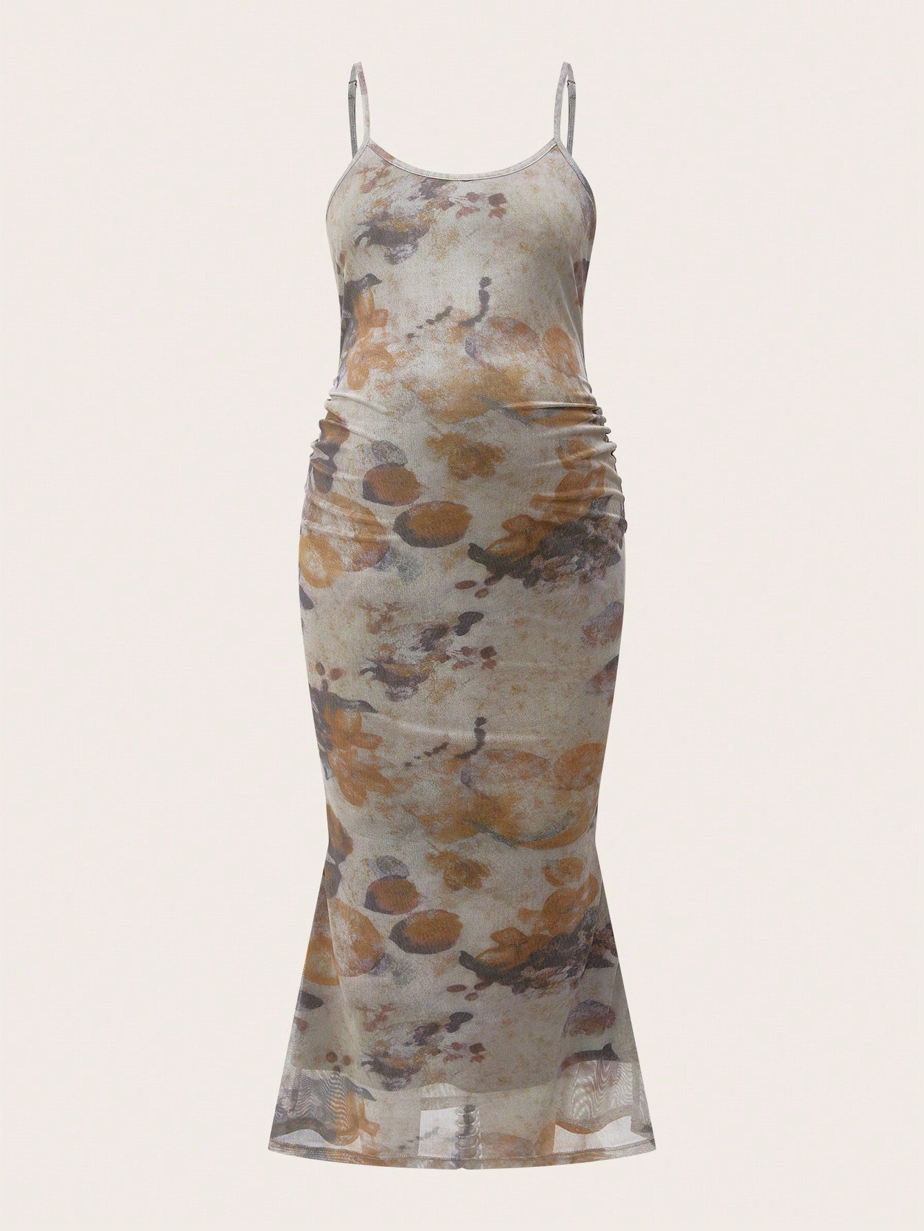 2 Piece Set Khaki Mesh Vintage Print Maternity Long Sleeve Outfit