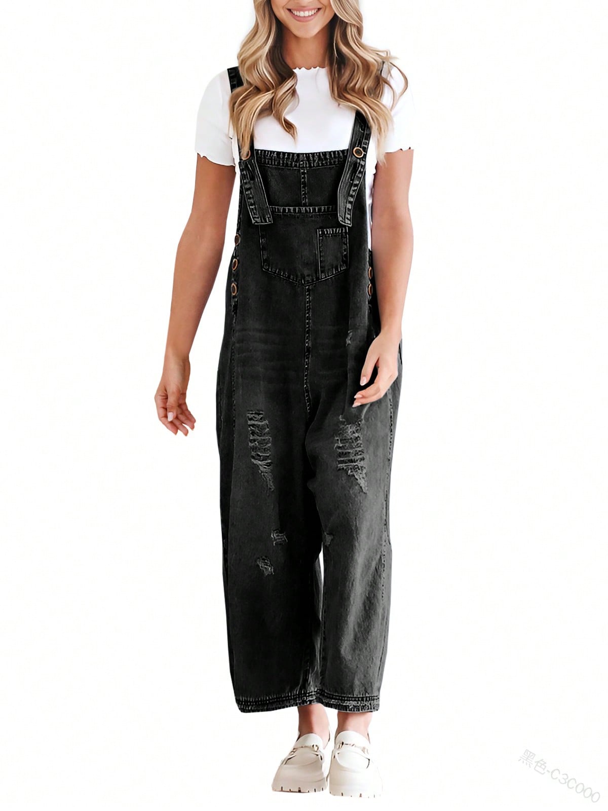 PiePieBuy PiePieBuy Women's Casual Denim Overall Jumpsuit , Loose Adjustable Shoulder Straps Make Old Denim Cargo Belt Pockets