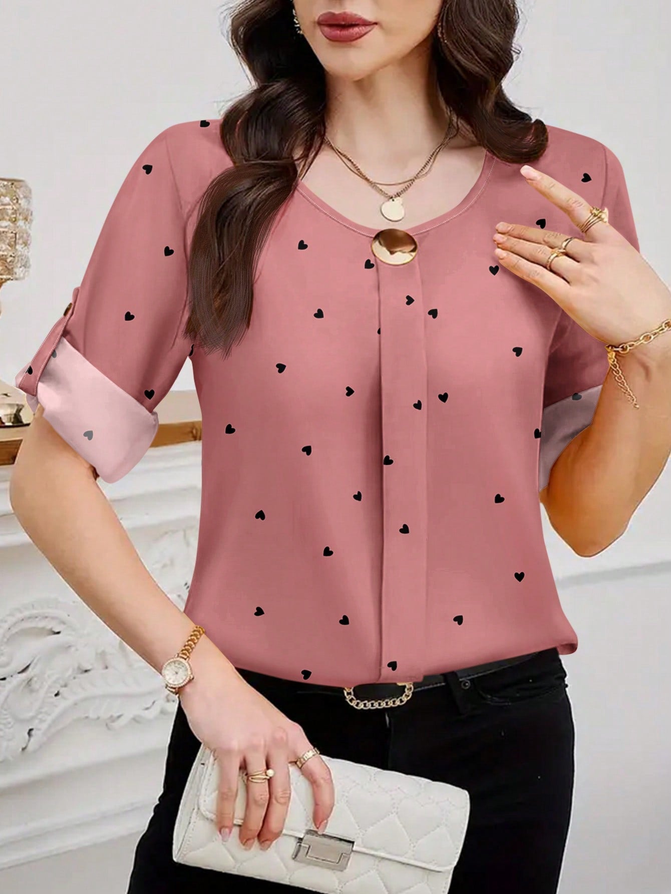 Clasi Women Solid Roll Up Sleeve Blouse