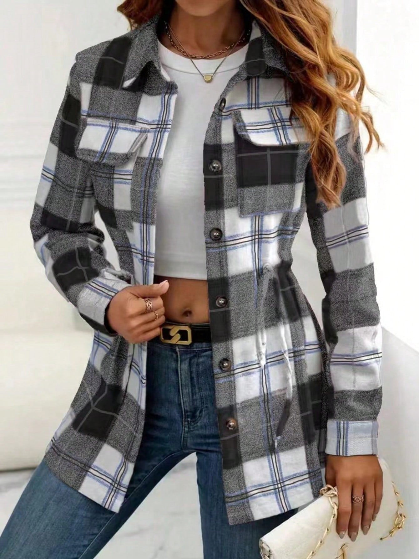 Women's Casual Vintage Plaid Front Button Down Loose Blouse, Autumn,Long Sleeve Tops