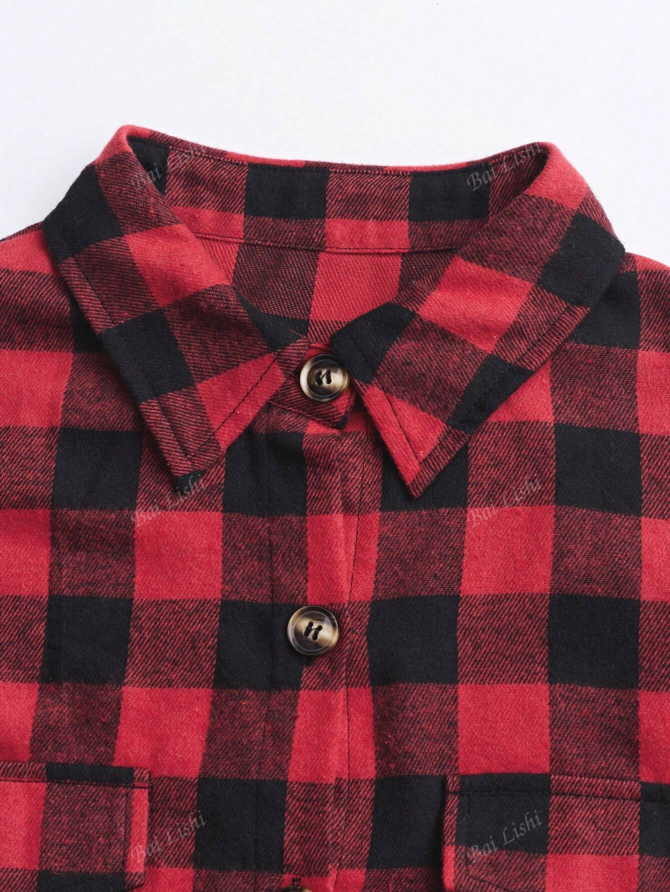 Ladies' Casual Commuting Plaid Front Button Up Shirt, Casual Long Sleeved Lapel Shirt, Suitable For Spring, Autumn, And Winter Wear