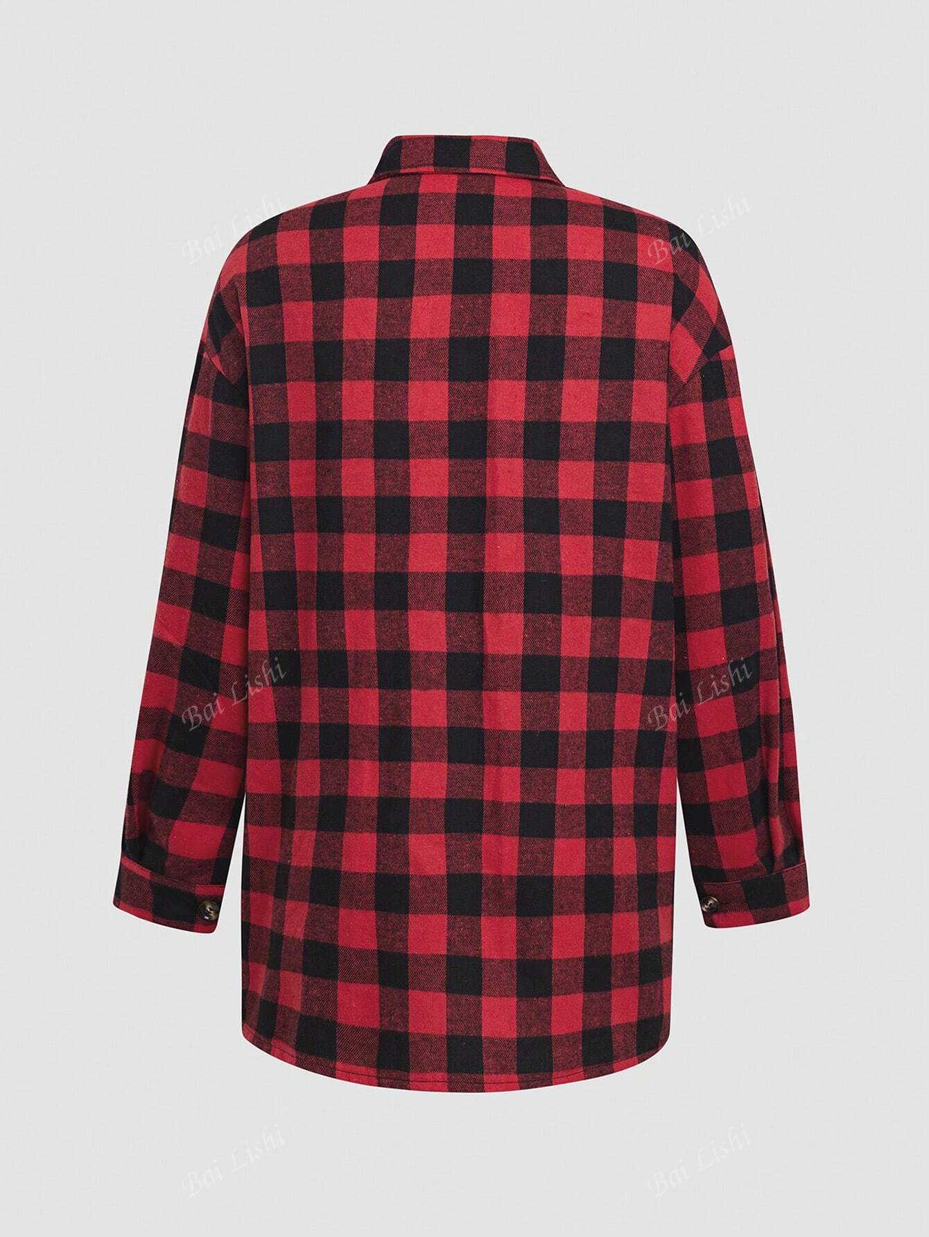 Ladies' Casual Commuting Plaid Front Button Up Shirt, Casual Long Sleeved Lapel Shirt, Suitable For Spring, Autumn, And Winter Wear