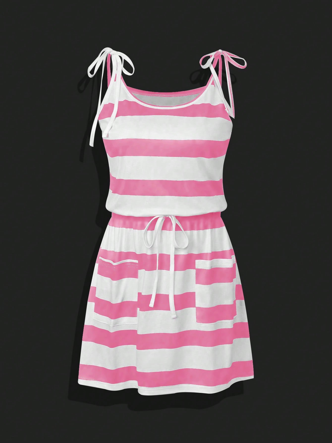 EMERY ROSE Women's Summer Striped Sleeveless Casual Dress With Waist Tie And Double Pockets