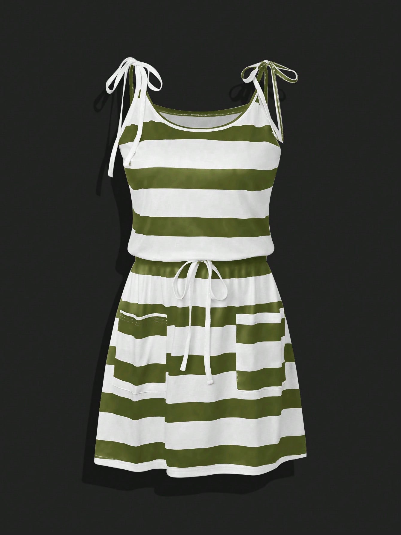 EMERY ROSE Women's Summer Striped Sleeveless Casual Dress With Waist Tie And Double Pockets