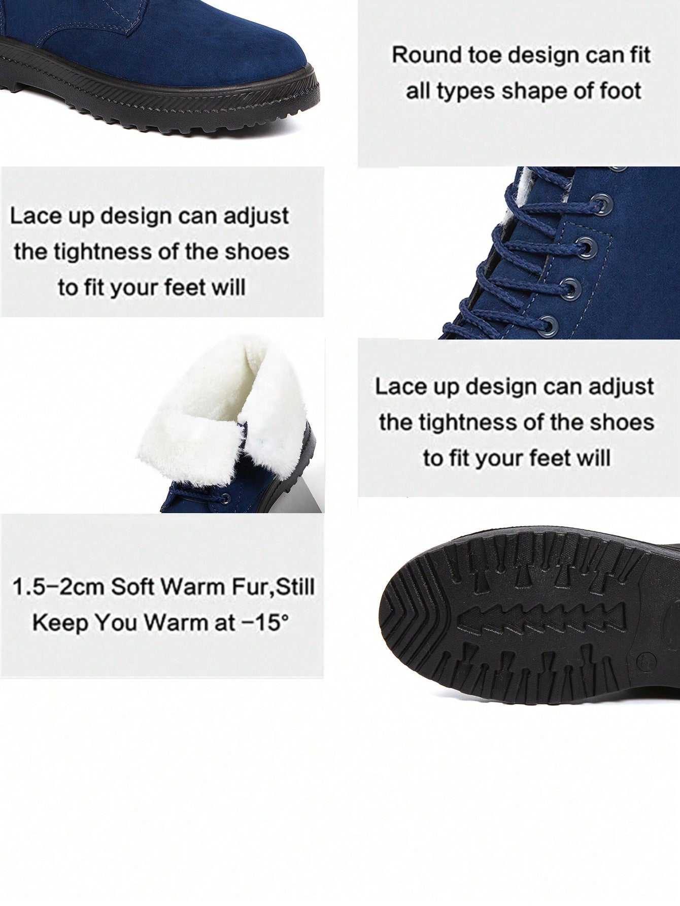 Women's Short Snow Boots, Size 35-44, Warm, Anti-Slip, Round Toe, Plus Size, Lightweight, High-Top, Flat Heels, Casual Mid-Aged Female Shoes