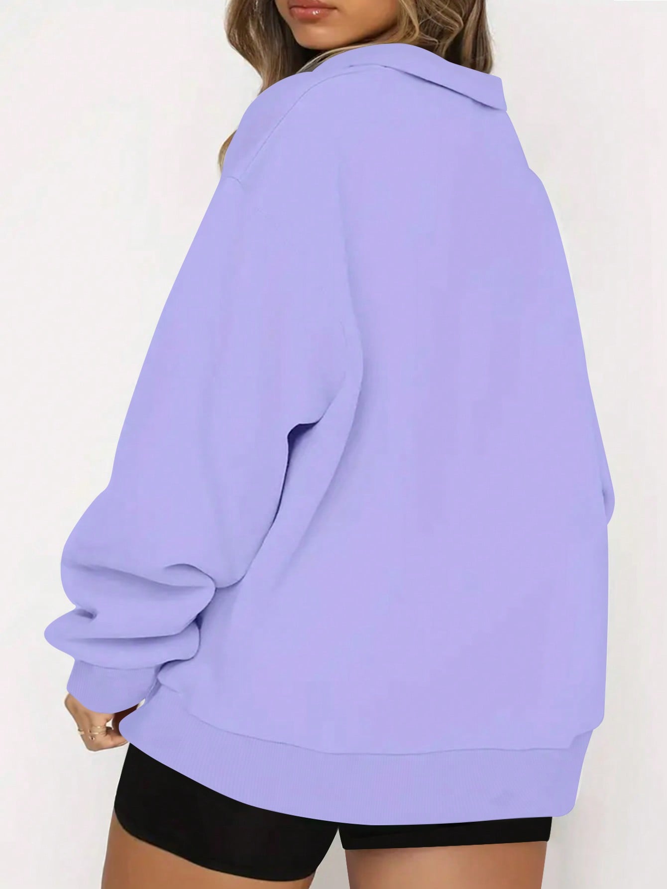 INAWLY Plus Size Women Solid Color Drop Shoulder Long Sleeve Zipper Half Placket Loose Casual Sweatshirt, Autumn