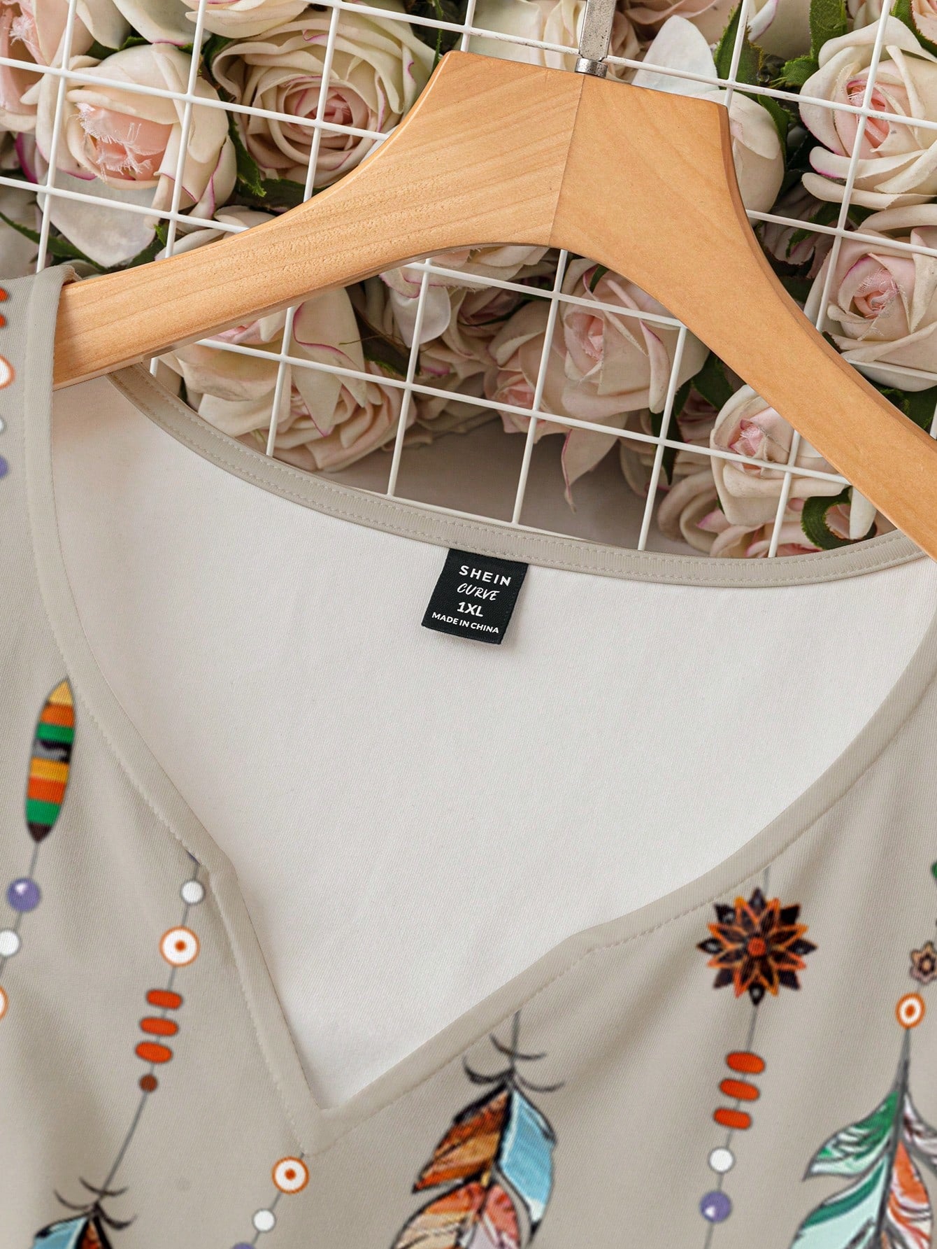 Plus Size Large Feather Print Tank Dress