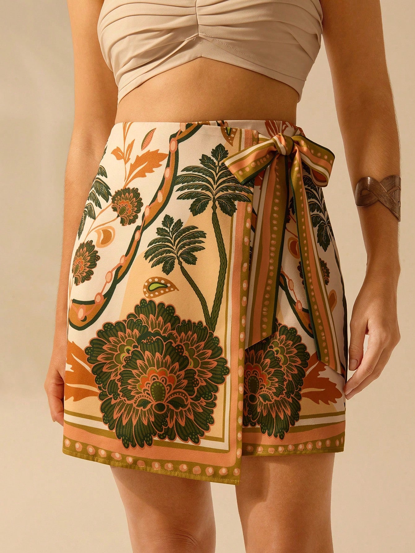 CAJUNI Women's Holiday Casual Summer Beach Boho Tropical Plant Prints Wrap Skirt