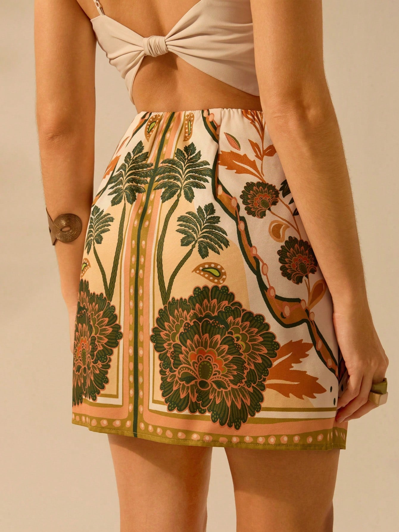 CAJUNI Women's Holiday Casual Summer Beach Boho Tropical Plant Prints Wrap Skirt