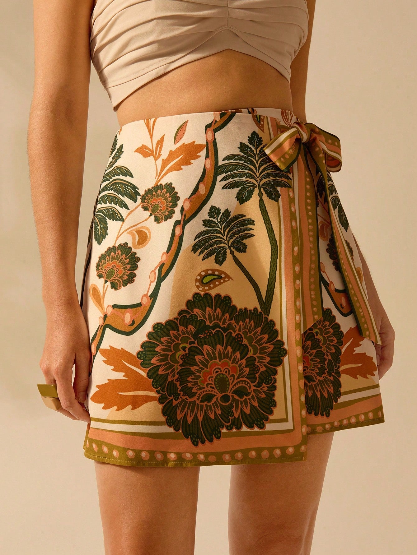 CAJUNI Women's Holiday Casual Summer Beach Boho Tropical Plant Prints Wrap Skirt