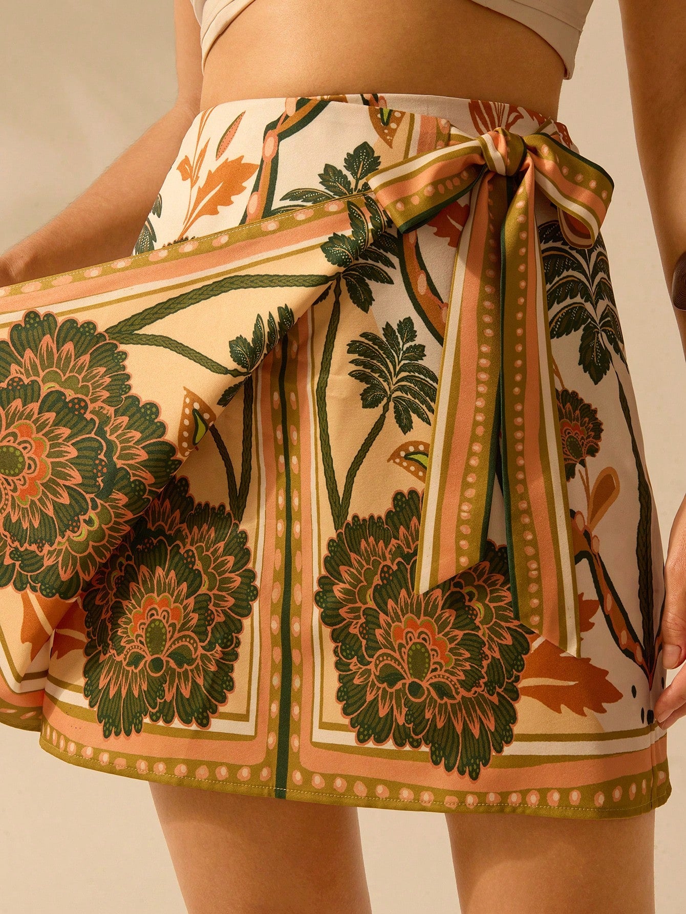 CAJUNI Women's Holiday Casual Summer Beach Boho Tropical Plant Prints Wrap Skirt