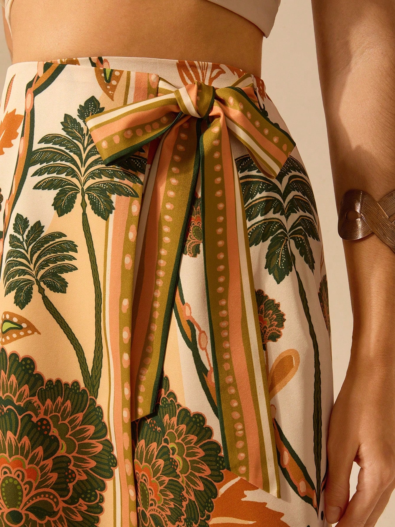 CAJUNI Women's Holiday Casual Summer Beach Boho Tropical Plant Prints Wrap Skirt