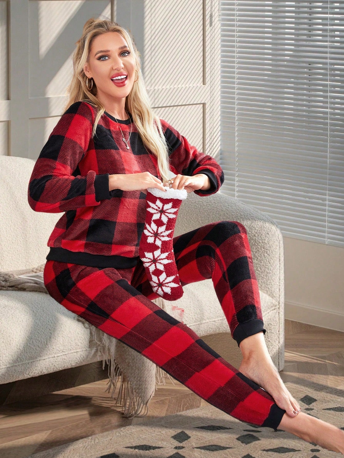 Buffalo Plaid Print Flannel PJ Set / Pajama Set