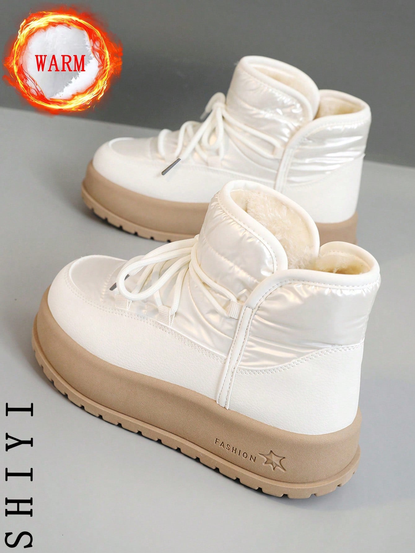 Women's White Casual Sneakers, 2024 Winter New Arrival, Plush Lining Warm Outdoor Thick Sole Fashion Versatile Vacation Style Student Outdoor Hiking Skateboard Flat Chunky Sneakers Snow Boots