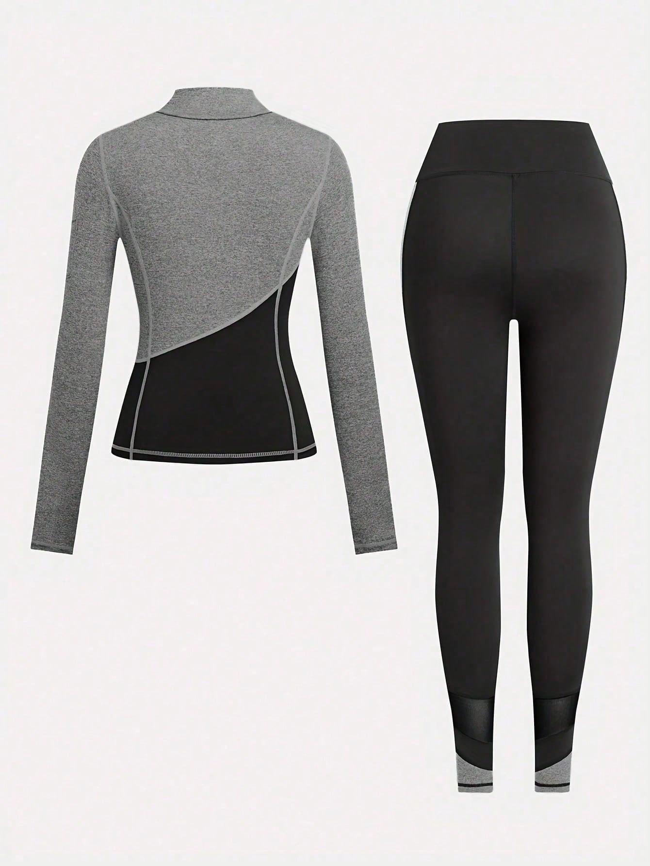 2-Piece Yoga Outfit Set, Jacket And Leggings Workout Clothes Set For Women, Jogging Sports Suit, Yoga Fitness Exercise Attire