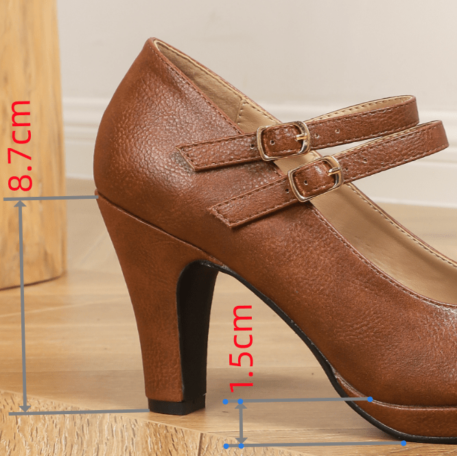 Women's Double Buckle Strap Design High Heels Waterproof Platform Tapered Shallow Mouth Women's Shoes Elegant Mary Jane Spring And Summer Brown Pu Fashion Pumps Work Shoes Brown High Heels Brown Shoes