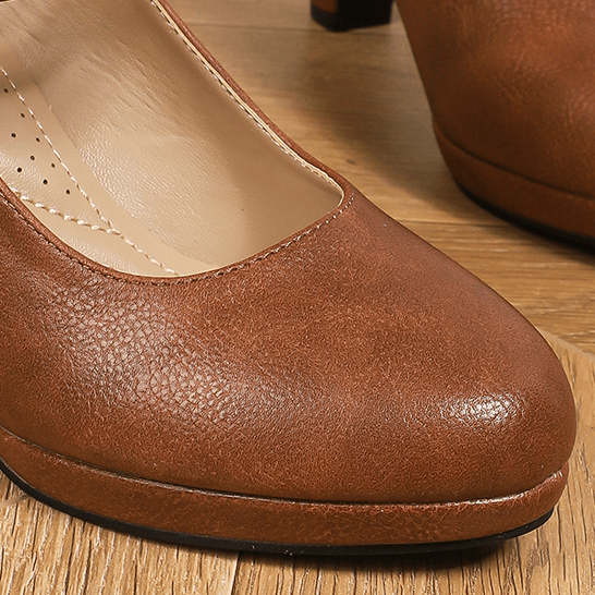 Women's Double Buckle Strap Design High Heels Waterproof Platform Tapered Shallow Mouth Women's Shoes Elegant Mary Jane Spring And Summer Brown Pu Fashion Pumps Work Shoes Brown High Heels Brown Shoes