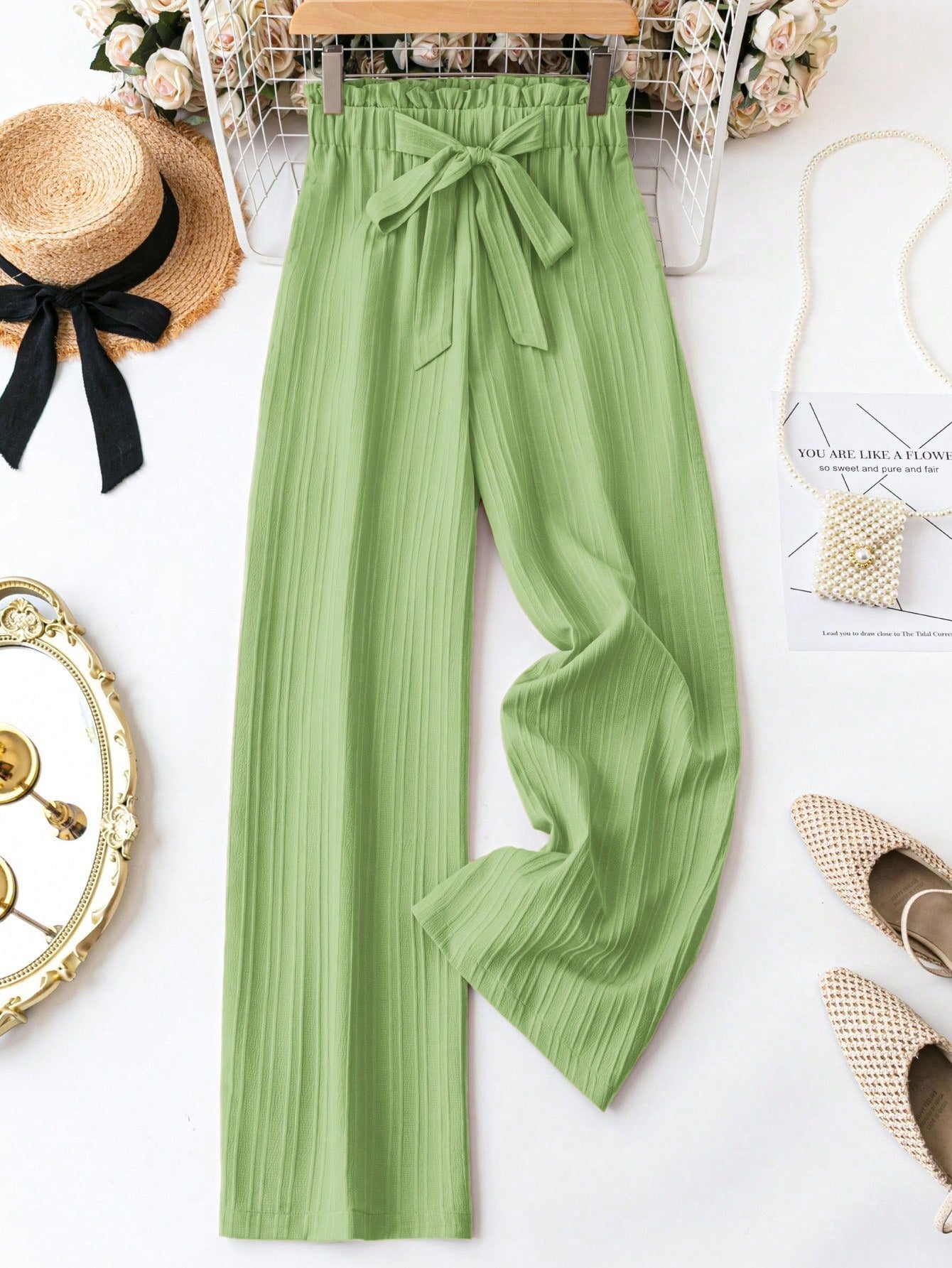 LUNE Women's Casual Front Tie Leopard Print Pants, Simple Design For Everyday Wear