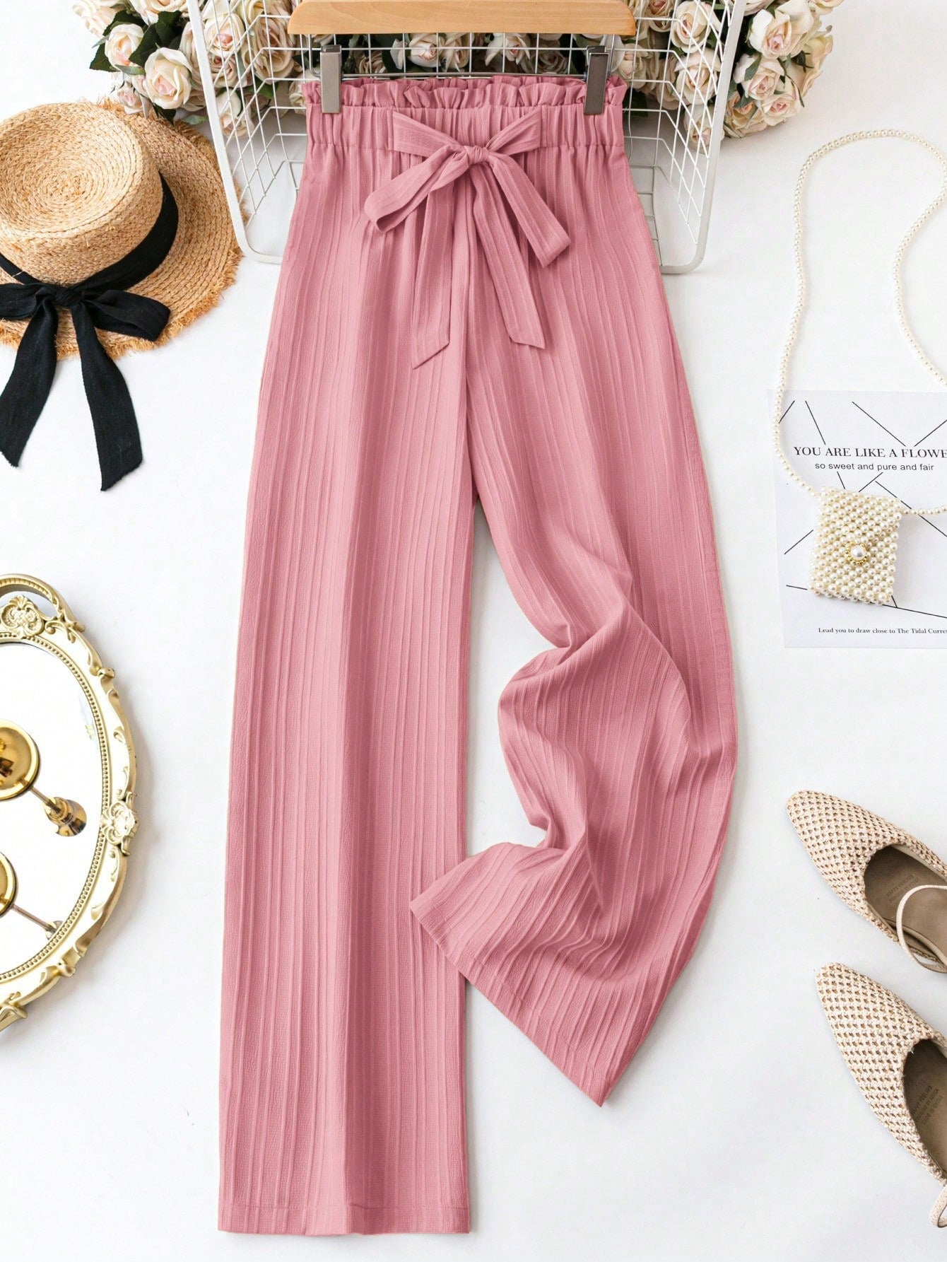 LUNE Women's Casual Front Tie Leopard Print Pants, Simple Design For Everyday Wear