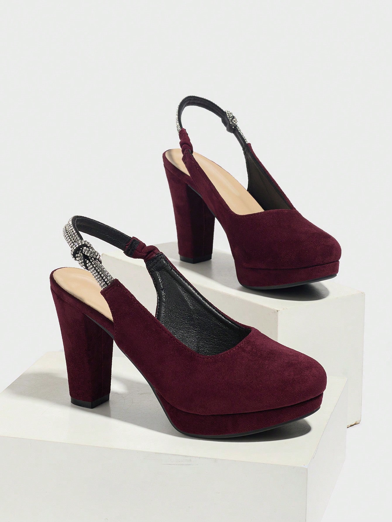 Women's Crystal Strap Round Toe Thick Bottom Waterproof Platform Chunky High Heel Shoes, Elegant Glamorous High-Class Comfortable Versatile Holiday/Christmas Party Pumps