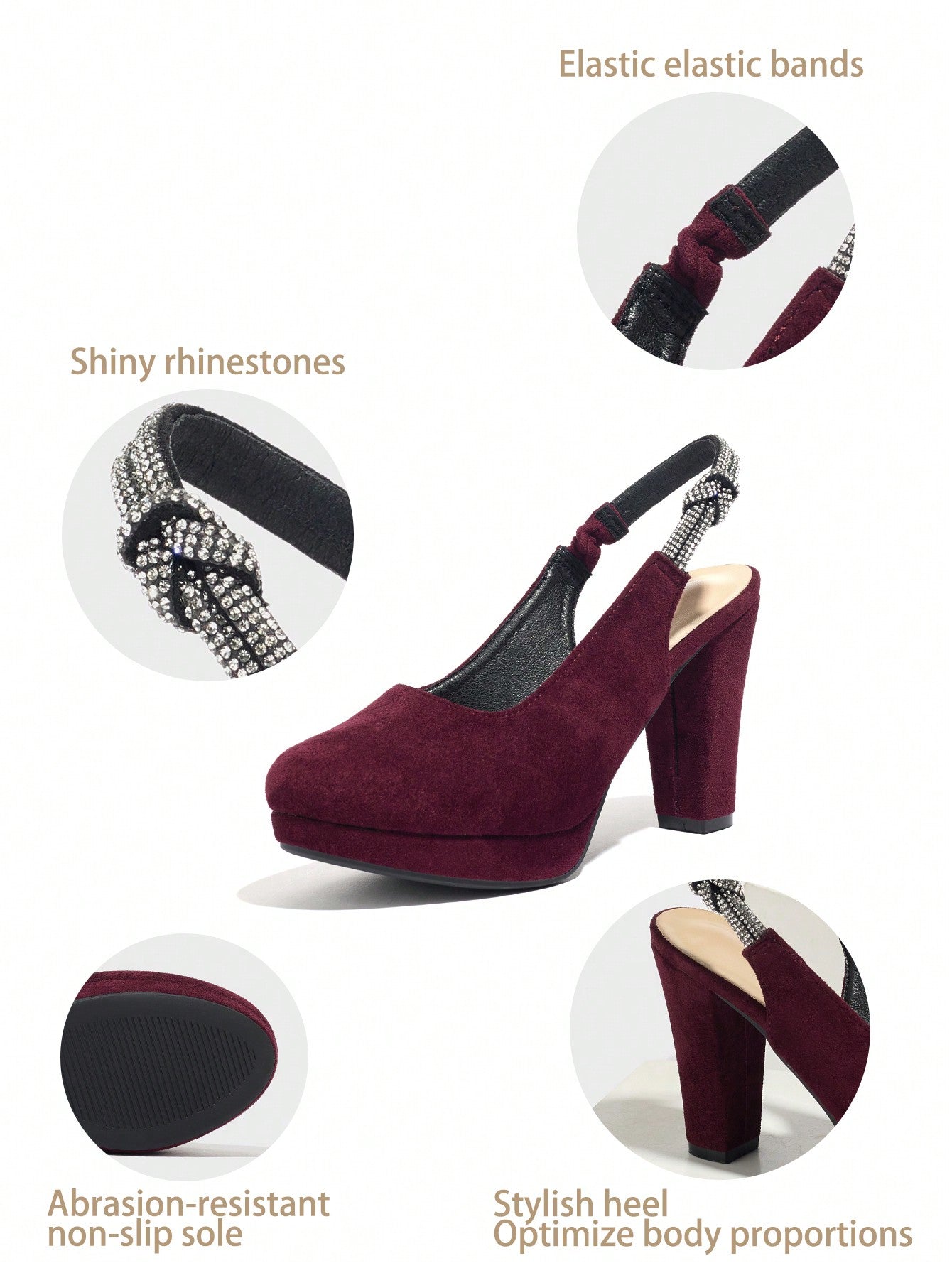 Women's Crystal Strap Round Toe Thick Bottom Waterproof Platform Chunky High Heel Shoes, Elegant Glamorous High-Class Comfortable Versatile Holiday/Christmas Party Pumps