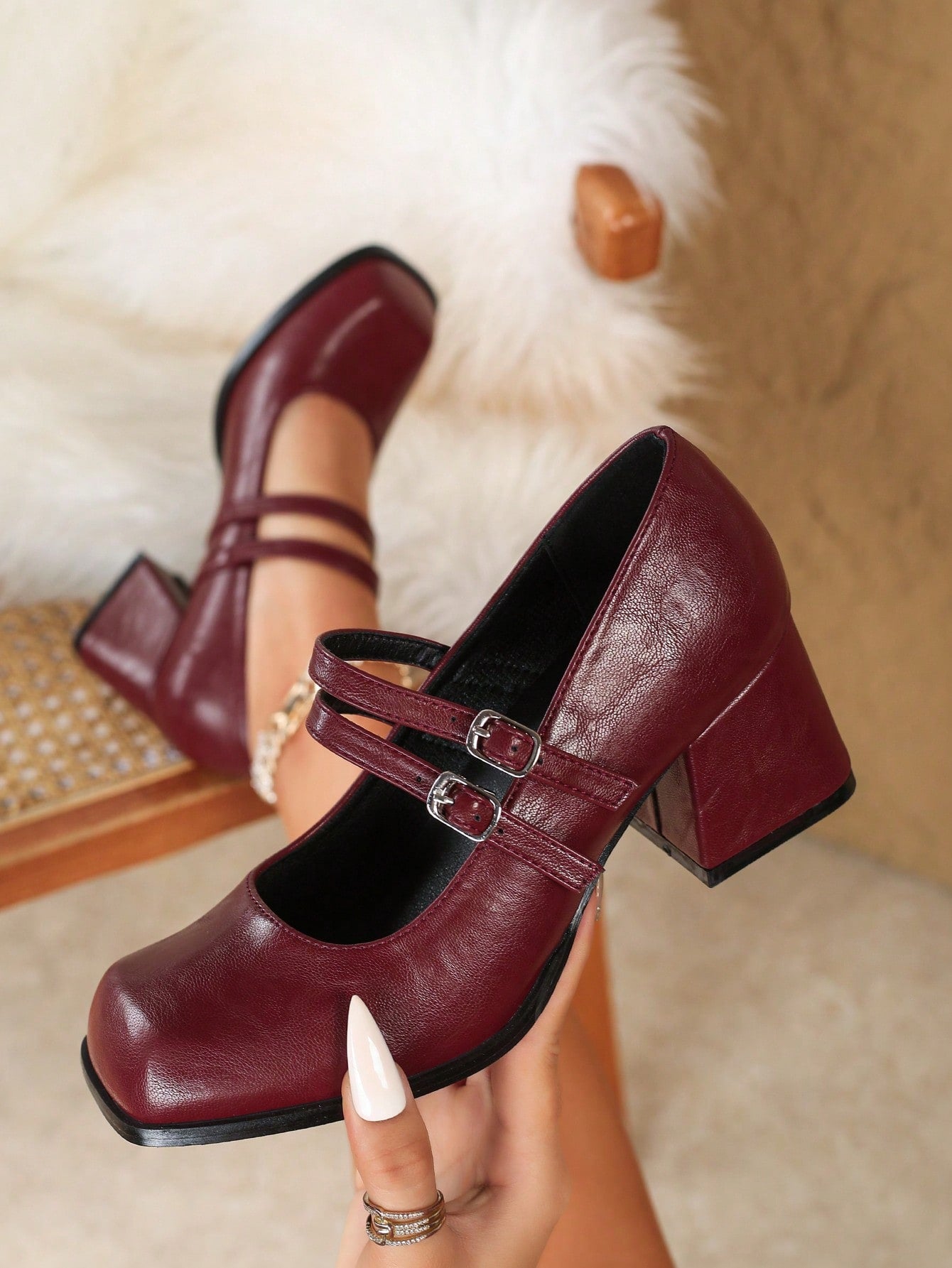 Small Size Women High Heel Pumps Square Toe Mary Jane Shoes, Bowknot, Blue