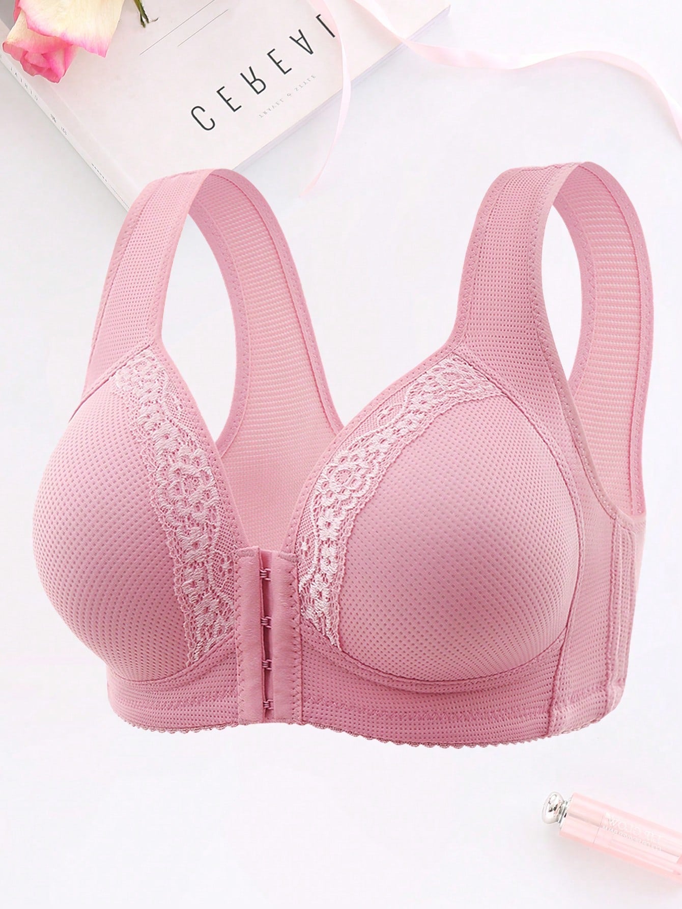 Women Front Closure Wireless Bra, Comfortable Breathable Front-Closure Simple Bra, Lingerie