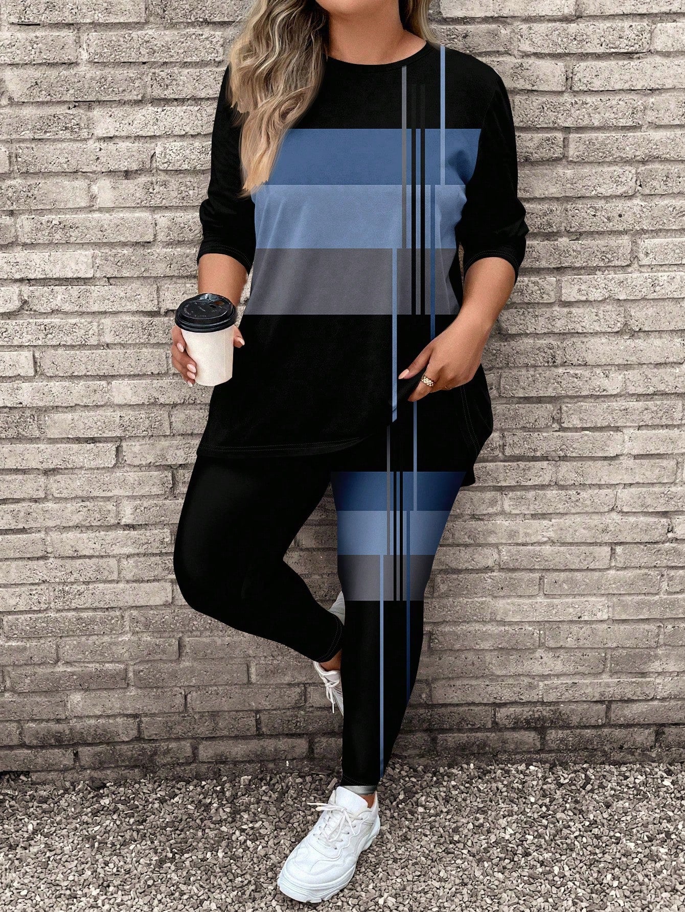 LUNE 2pcs/Set Plus Size Women Casual Long Sleeve T-Shirt And Yoga Pants, Suitable For Autumn/Winter