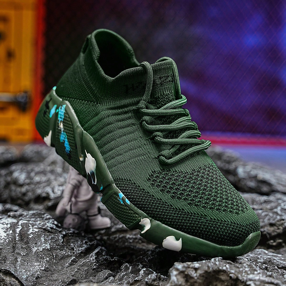 Women's Breathable Lightweight Shock Absorbing Athletic Shoes - Comfortable All-Season Lace-Up Casual Sneakers, With Braided Texture Elastic Fabric And Low-Top Style