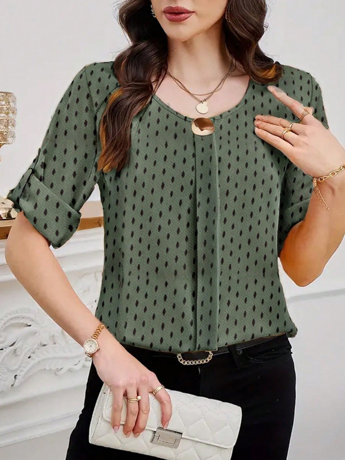 Clasi Women Solid Roll Up Sleeve Blouse