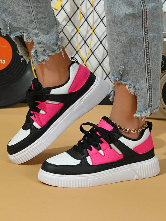Comfortable & Fashionable, Retro Stylish, Outdoor Casual Shoes, City Series, White & Peach Pink Patchwork Black Shoes, Couples, Commute, Fitness, Travel, Round Toe, Low-Top, Multifunctional, Holiday Gift, Ladies Sports Shoes