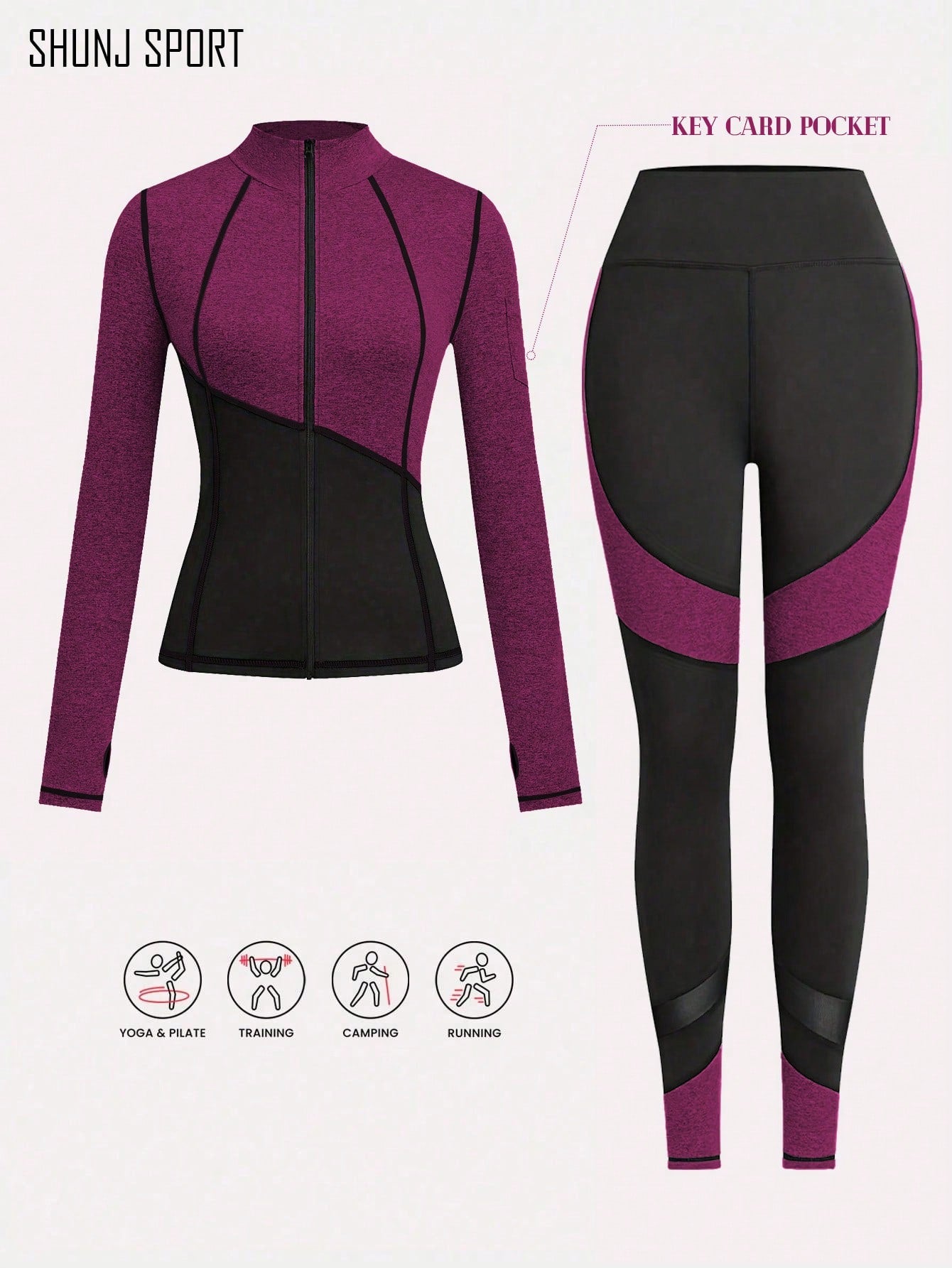 2-Piece Yoga Outfit Set, Jacket And Leggings Workout Clothes Set For Women, Jogging Sports Suit, Yoga Fitness Exercise Attire