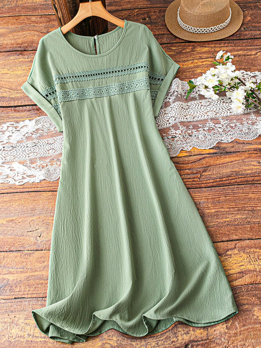 JORESS Women Plus Size Solid Color Lace Hollow Out Sleeveless Dress