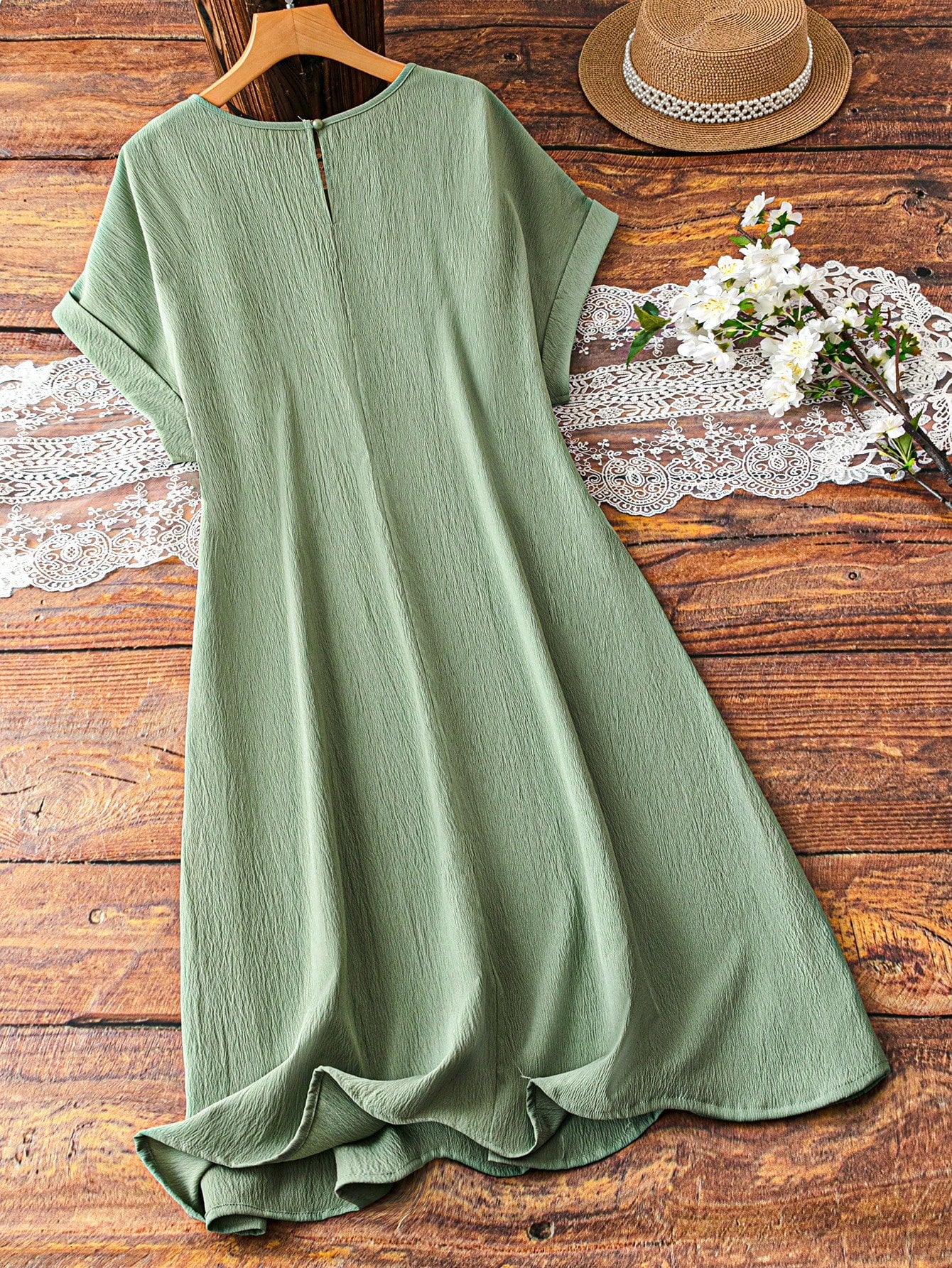 JORESS Women Plus Size Solid Color Lace Hollow Out Sleeveless Dress