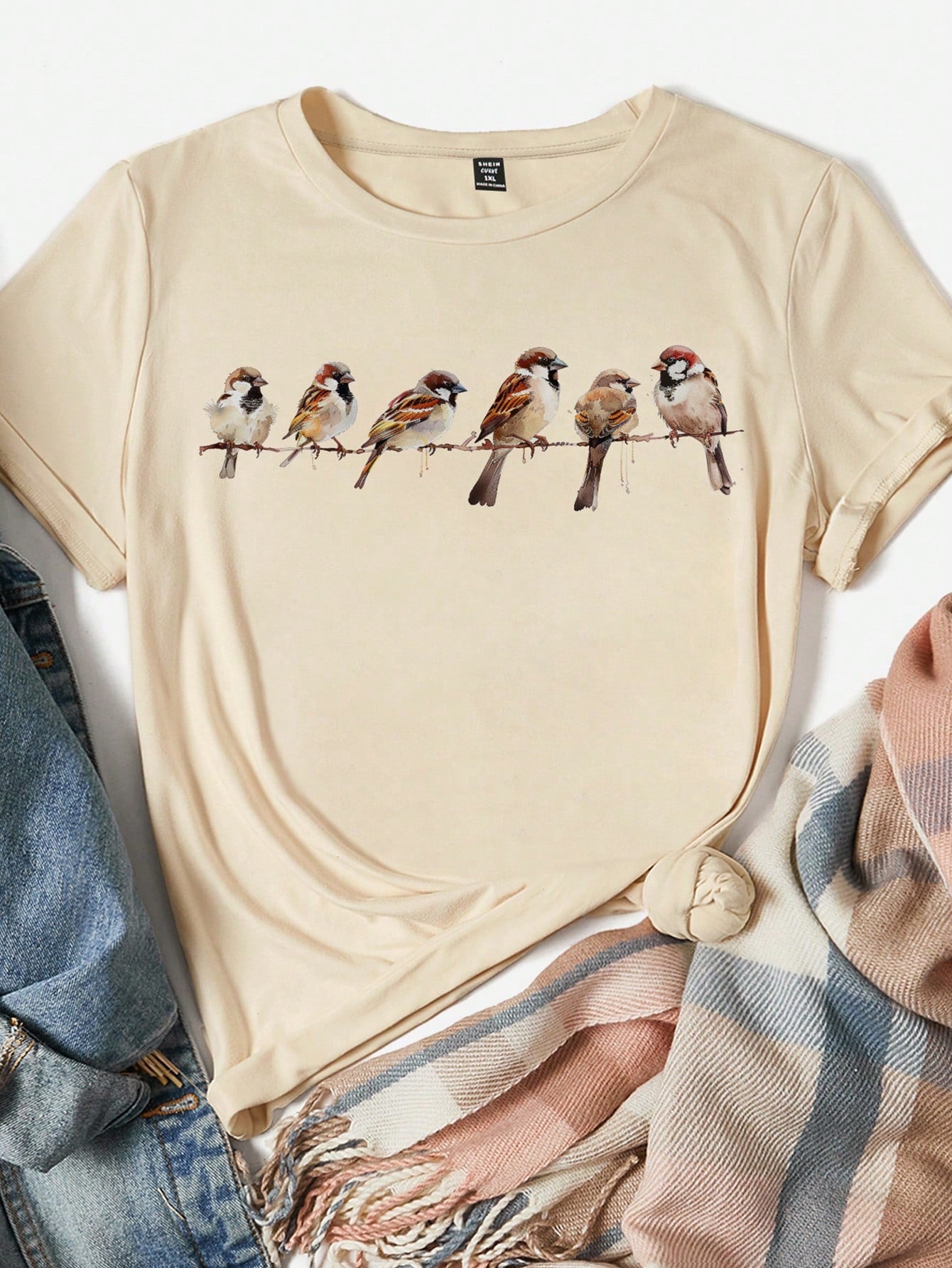 LUNE Plus Size Women 3D Floral Print Round Neck Short Sleeve Loose T-Shirt Top