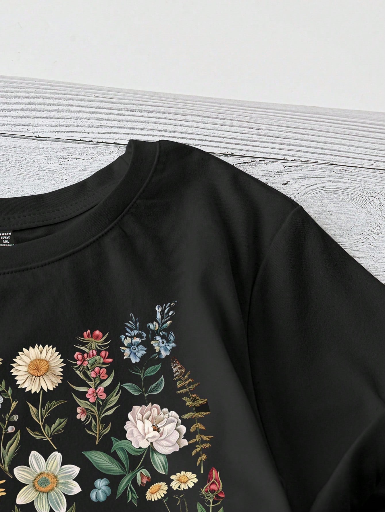 LUNE Plus Size Women 3D Floral Print Round Neck Short Sleeve Loose T-Shirt Top