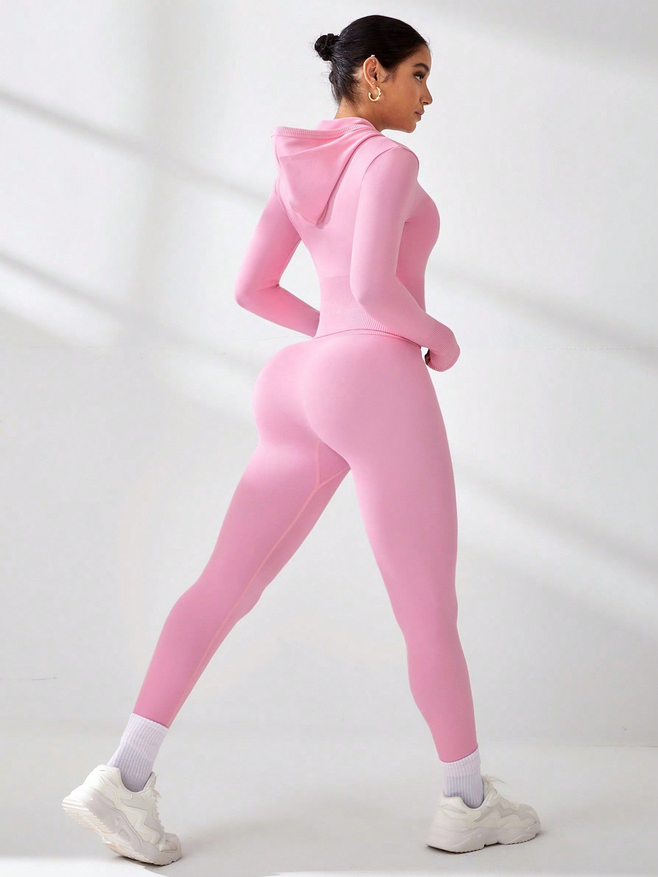 Sport Studio Pink Hooded Top & Leggings Seamless Activewear Set