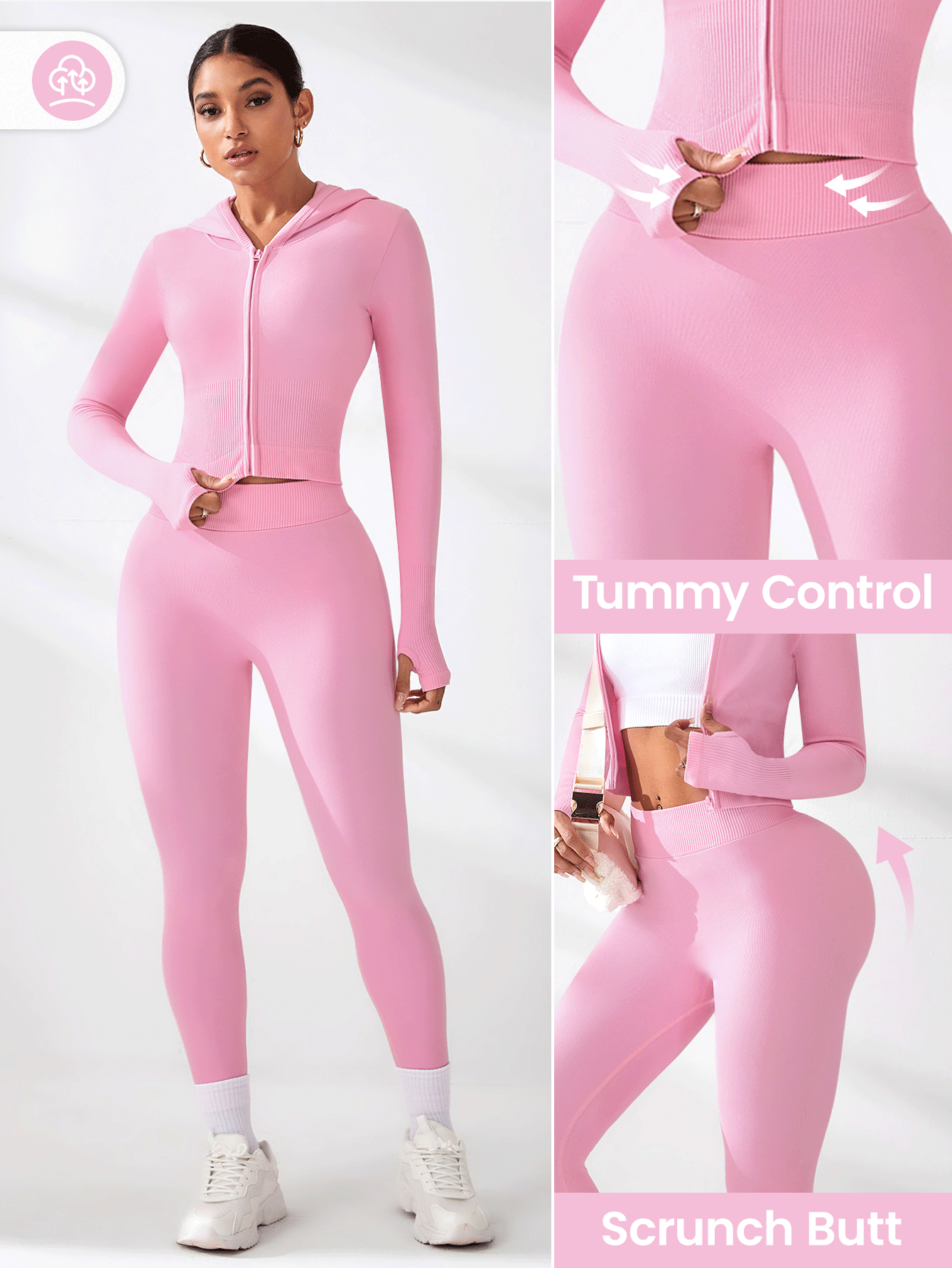 Sport Studio Pink Hooded Top & Leggings Seamless Activewear Set