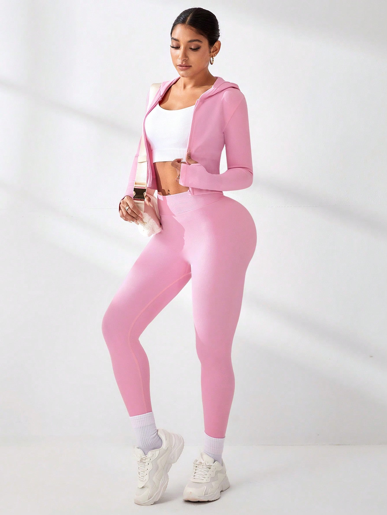 Sport Studio Pink Hooded Top & Leggings Seamless Activewear Set